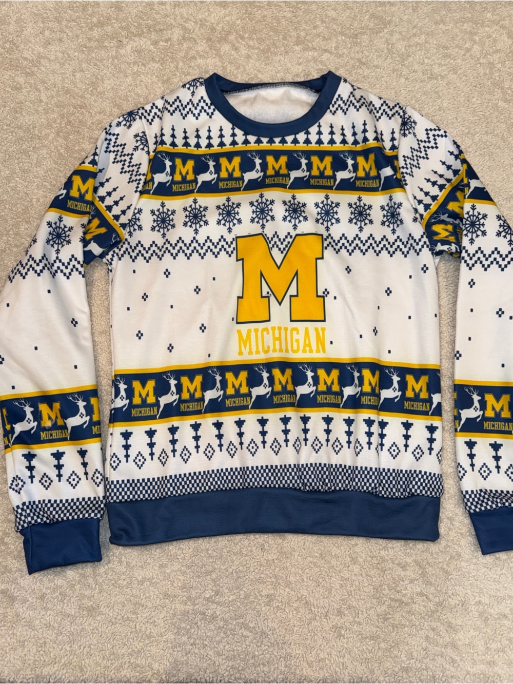 University of Michigan M Pullover Sweater - White, Navy, Yellow